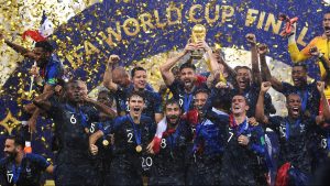 L'équipe de France de football lors de la victoire de la coupe du monde, en 2018.