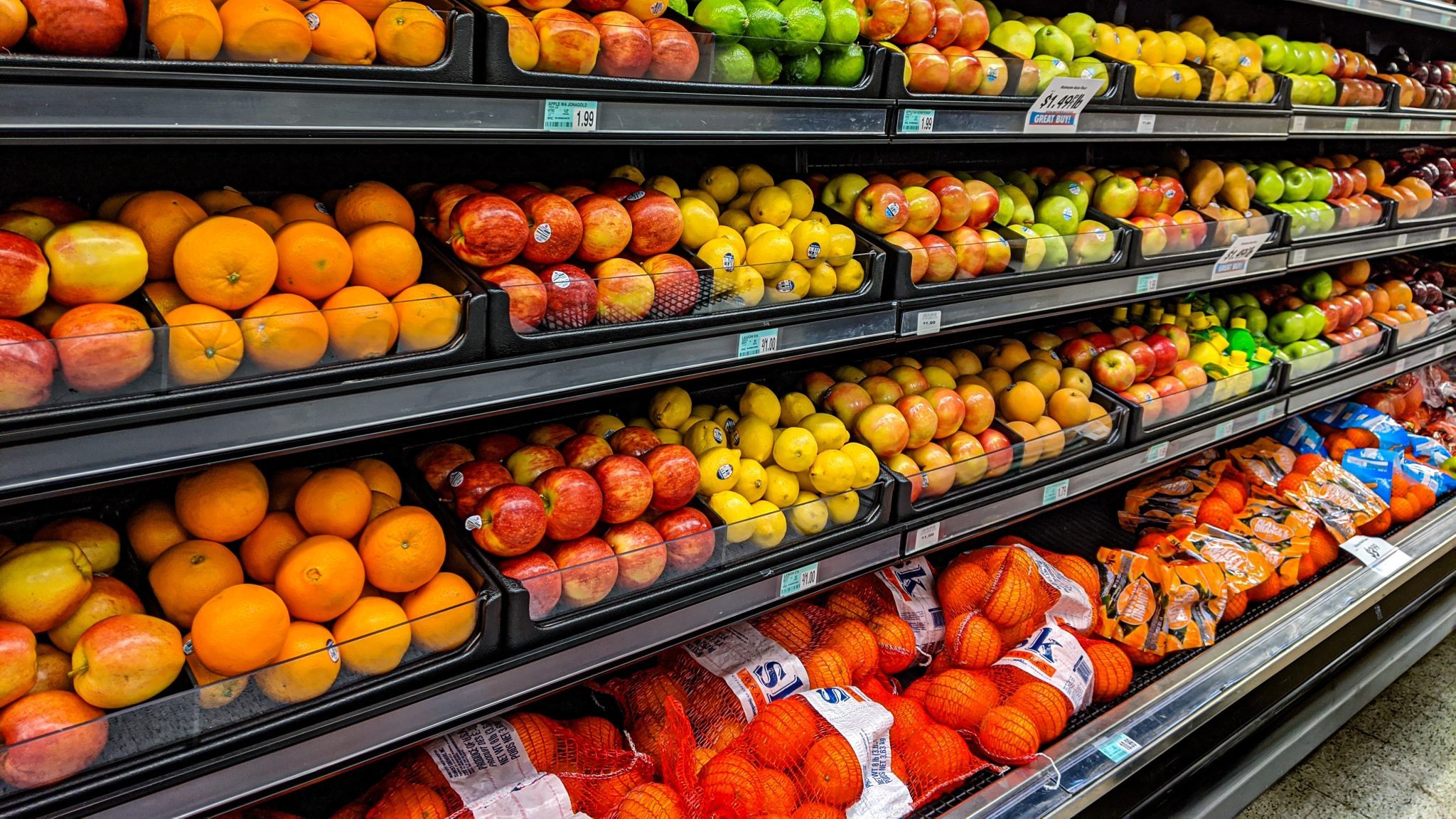 Fruit display in supermarket grocery store