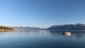 Le lac Léman vu depuis Lausanne, ville de Lausanne, canton de Vaud, Suisse.