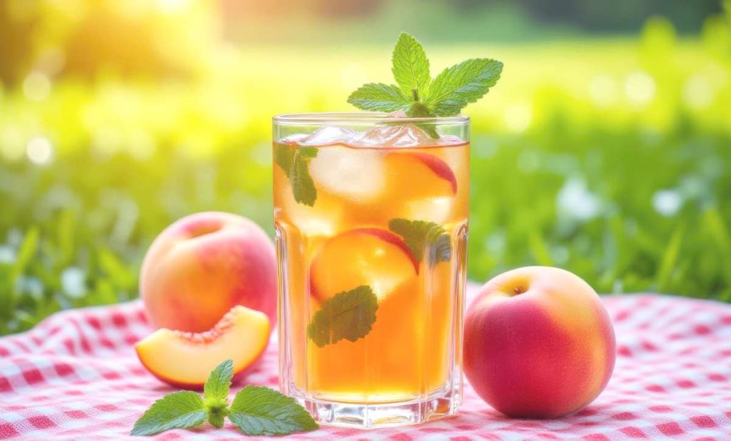 Ice tea pêche (thé glacé) fait maison