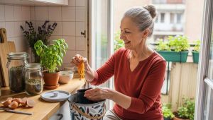 Grand-mère qui fait du compost
