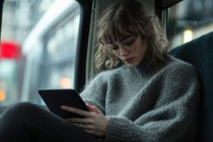Jeune femme qui utilise une tablette dans un bus - crédit photo : imagepocket via Adobe Stock