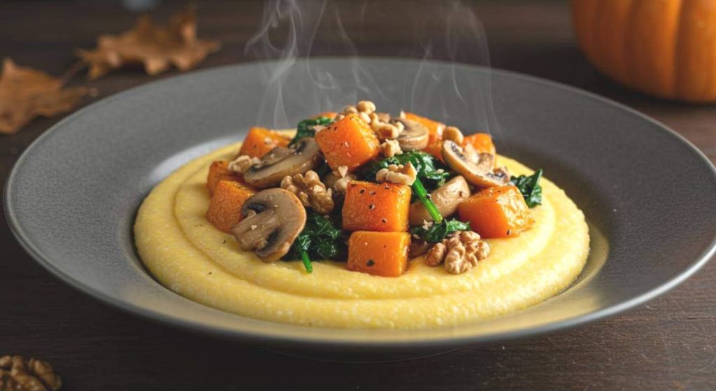 Polenta crémeuse au parmesan, courge butternut fondante et champignons dorés : le plat d’automne par excellence