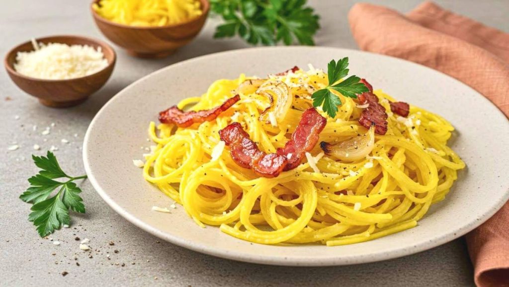 Fondante, crémeuse, généreuse : la courge spaghetti façon carbonara est le type de plat qu’on n’oublie pas