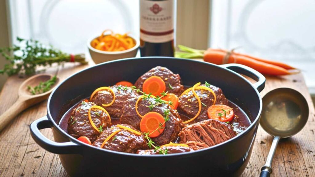Ce bœuf mijoté au vin et à l’orange fond littéralement en bouche : un plat d’hiver qui rend les invités muets de plaisir