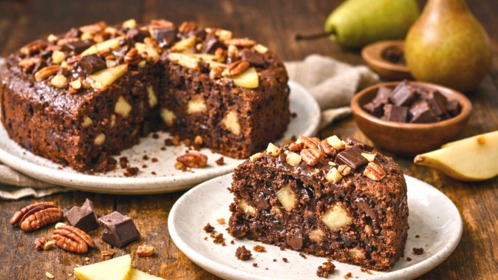 Le mariage irrésistible du chocolat noir et de la poire dans un gâteau sans beurre qui change tout au goûter