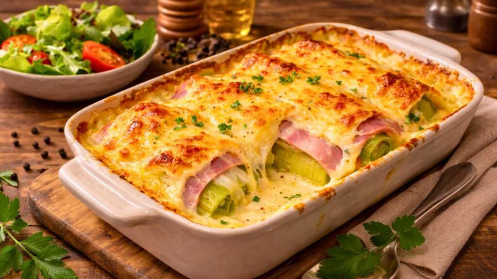 Gratin de poireaux au jambon ultra crémeux