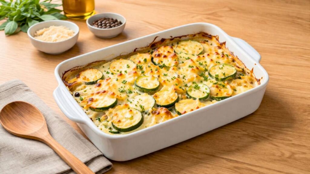 Le gratin de courgettes le plus simple du monde devient ici une explosion de douceur et de gourmandise