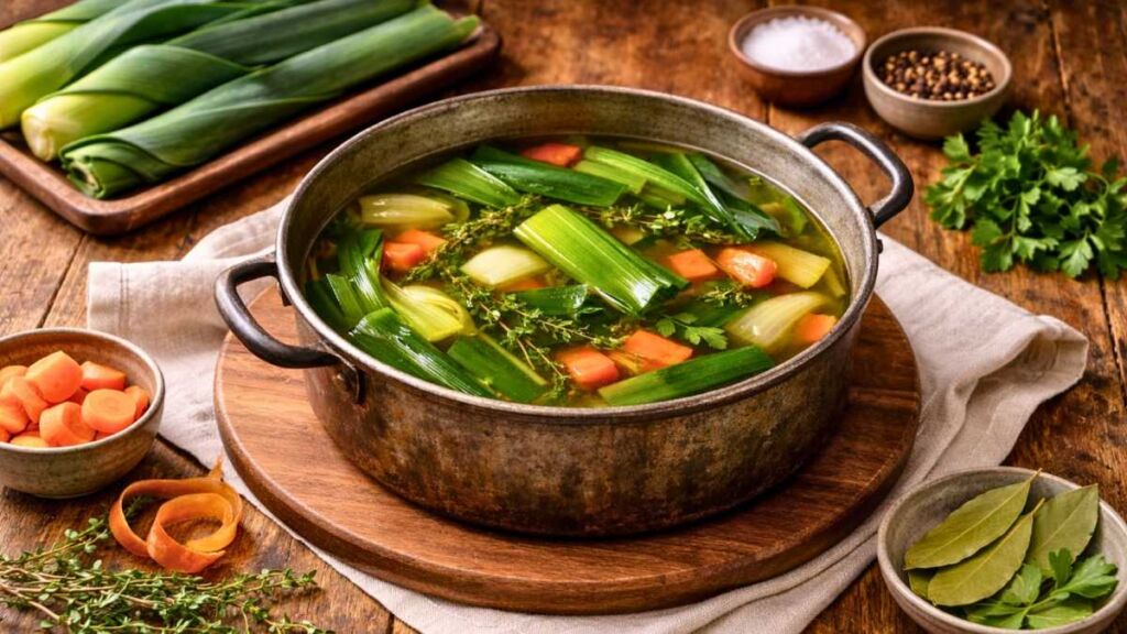 Ne jetez pas le vert de poireau, c’est la base d’un bouillon maison incroyablement parfumé