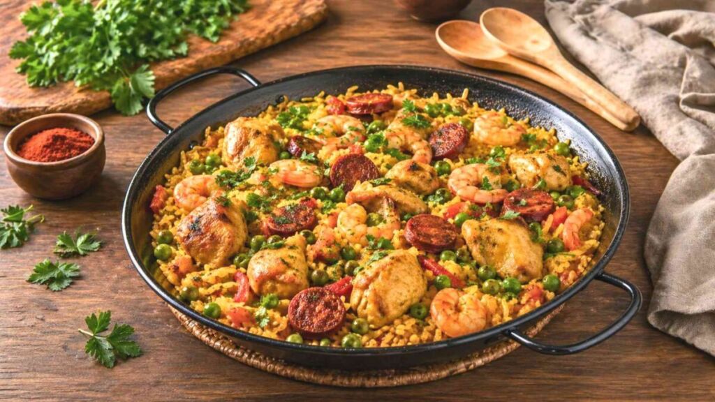 Le croustillant irrésistible de cette paëlla printanière s’obtient avec une astuce de cuisson terriblement efficace