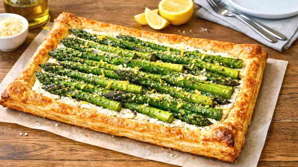 Tarte feuilletée aux asperges vertes et ricotta citronnée : la recette facile qui fait toujours son effet sans effort en cuisine