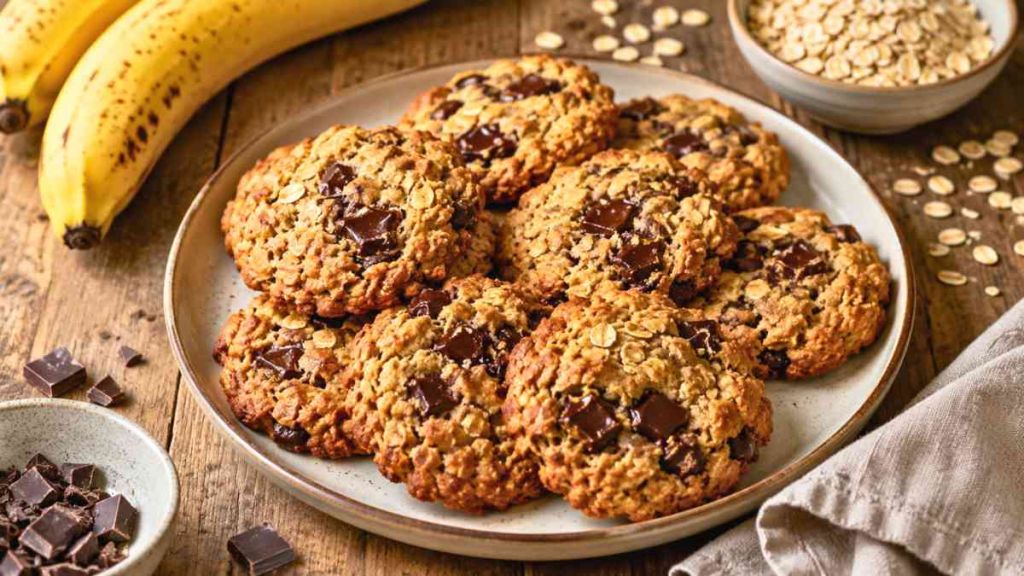Ces cookies banane, avoine et chocolat noir offrent un goûter moelleux, riche en fibres et prêt en 22 minutes chrono