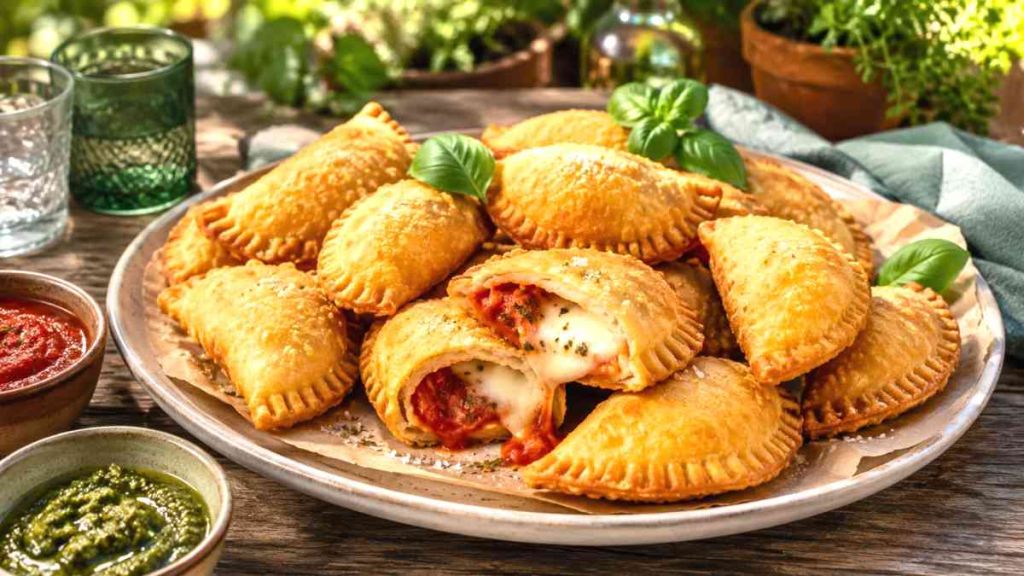 Ces mini-chaussons italiens croustillants cachent un cœur tomate-mozza qui file dès la première bouchée à l’apéro maison
