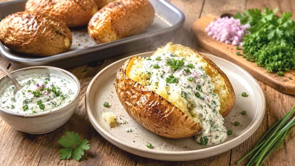 Pommes de terre au four et sauce fraîche aux herbes, le duo chaud-froid qui donne enfin du relief à un dîner simple