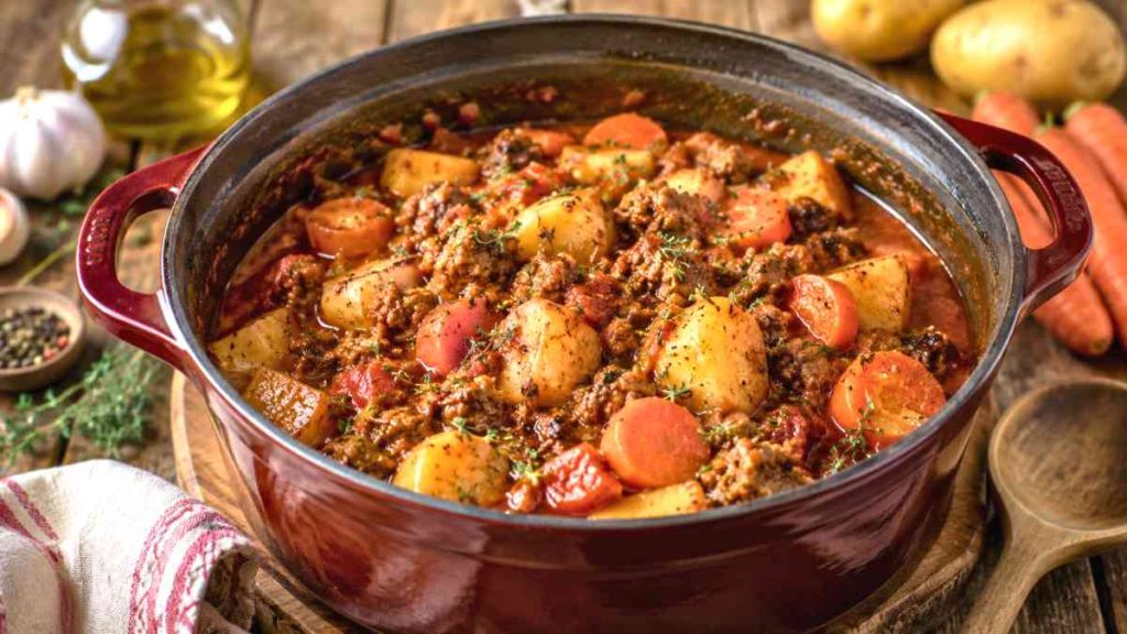 Une cocotte de bœuf haché, pommes de terre et carottes donne un dîner généreux avec peu d’ingrédients à préparer ce soir