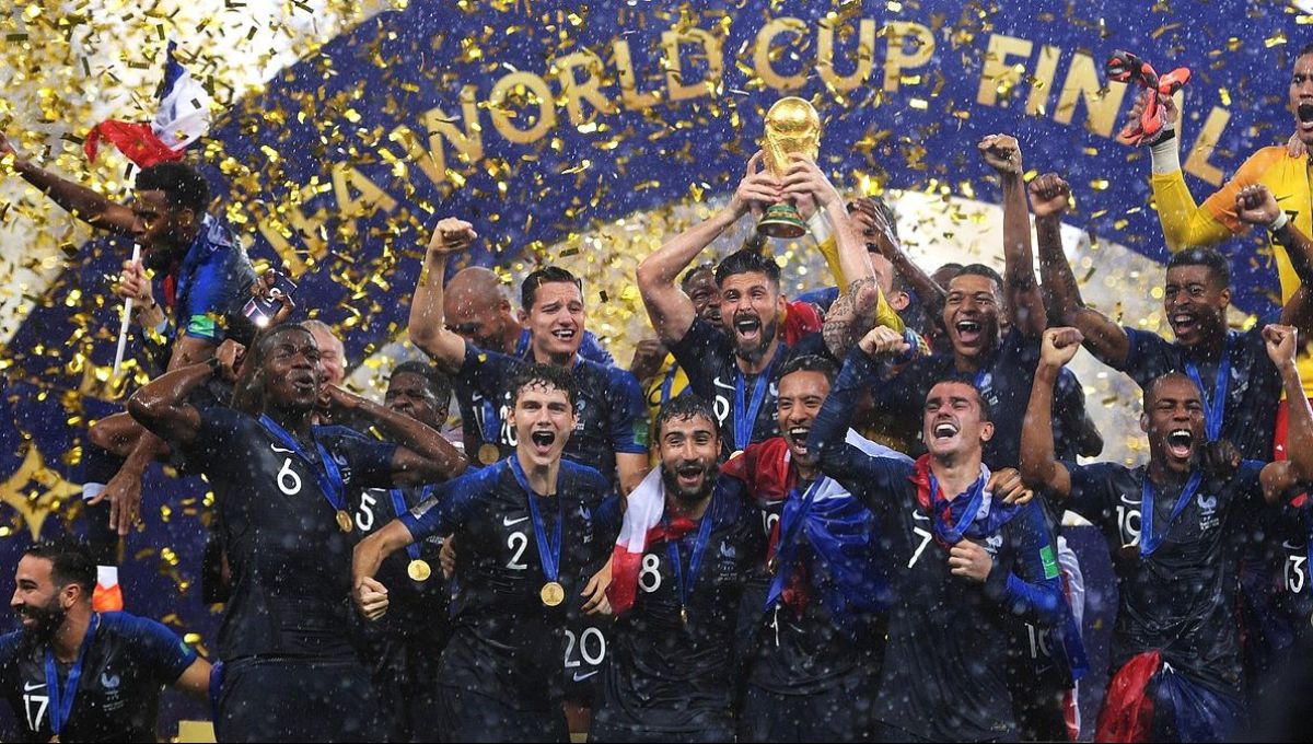 L'équipe de France de football lors de la victoire de la coupe du monde, en 2018.