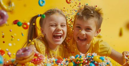 Enfants sous une avalanche de bonbons - crédit photo : Irina Ukrainets via Adobe Stock