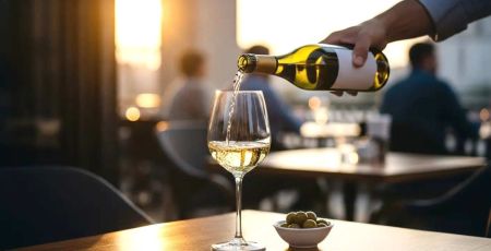 Service d'un verre de vin depuis une bouteille dans un restaurant