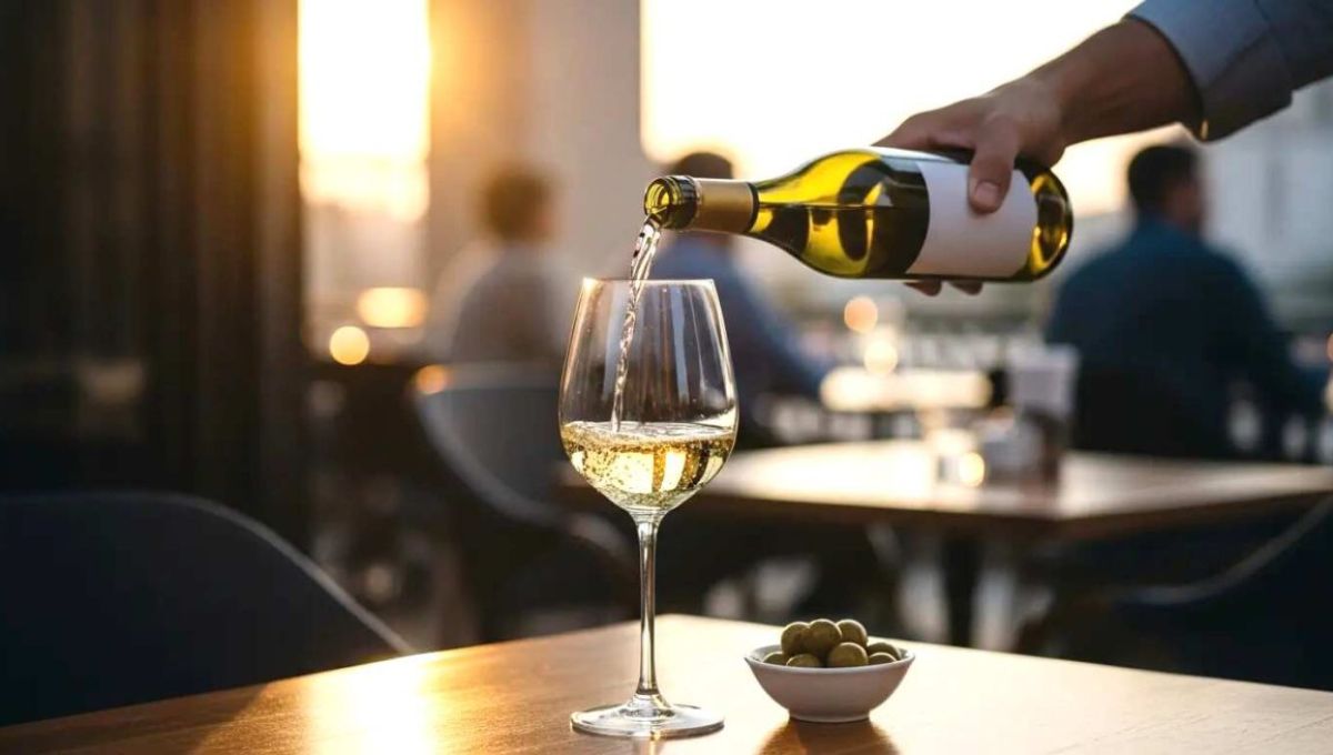 Service d'un verre de vin depuis une bouteille dans un restaurant