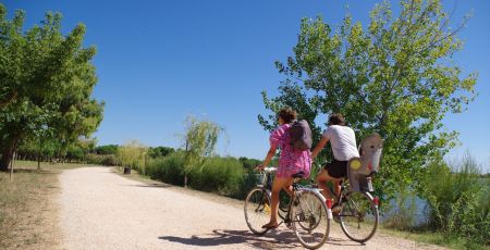 Cyclistes le long d'un lac