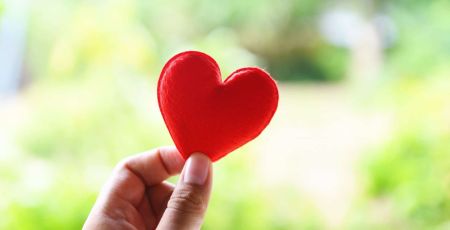 heart on hand for philanthropy concept - woman holding red heart in hands for valentines day or donate help give love warmth take care