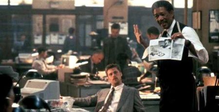 Brad Pitt et Morgan Freeman dans le film "Seven" de David Fincher