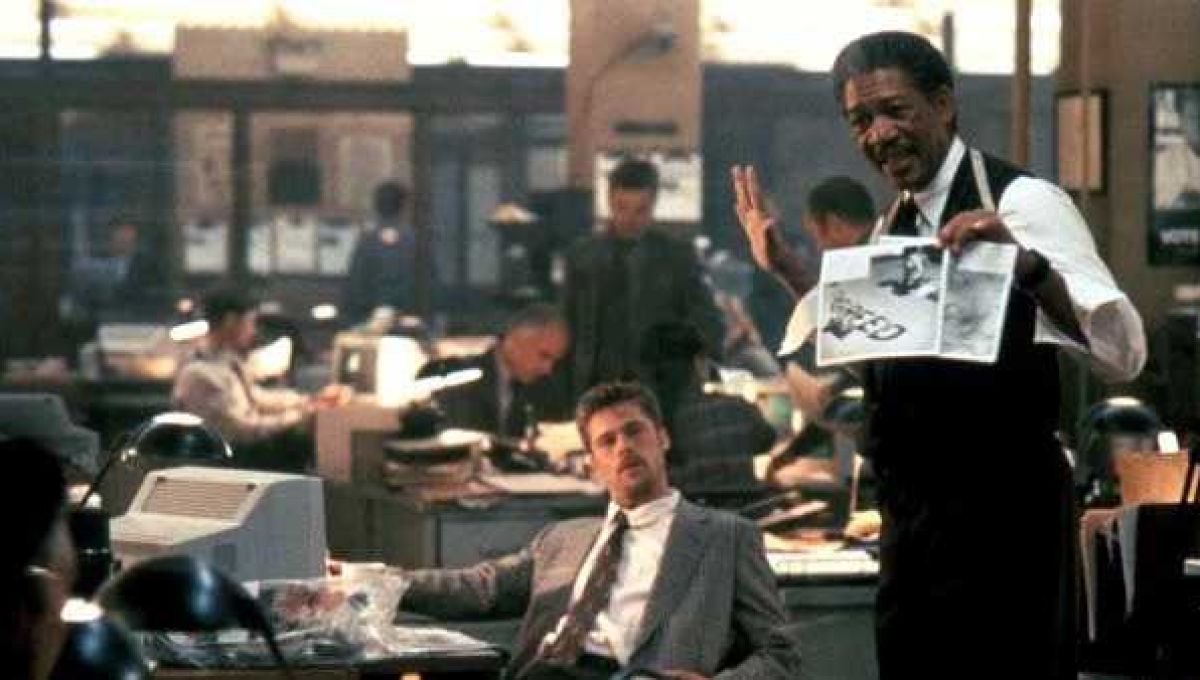 Brad Pitt et Morgan Freeman dans le film "Seven" de David Fincher