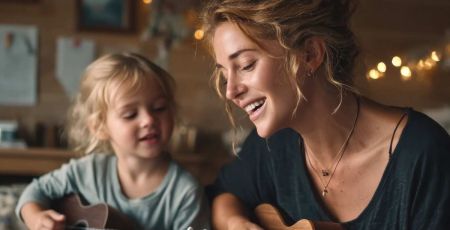 Mère et fille jouent de la musique - crédit photo : Khai via Adobe Stock