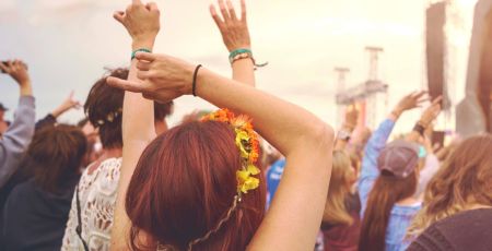 Outdoor music festival crowd