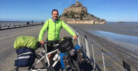 Xavier Andignac, pendant son Tour de France à vélo.