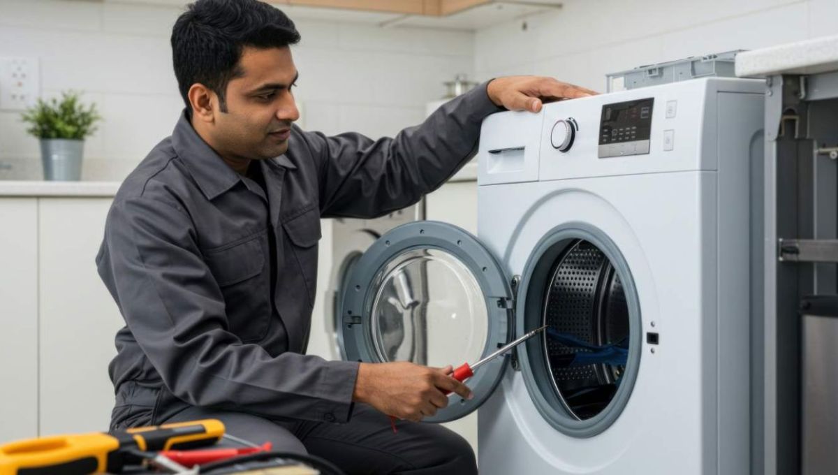 Technicien lave-linge - crédit photo : nahlatun via Adobe Stock