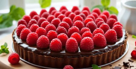 Tarte aux framboises et au chocolat