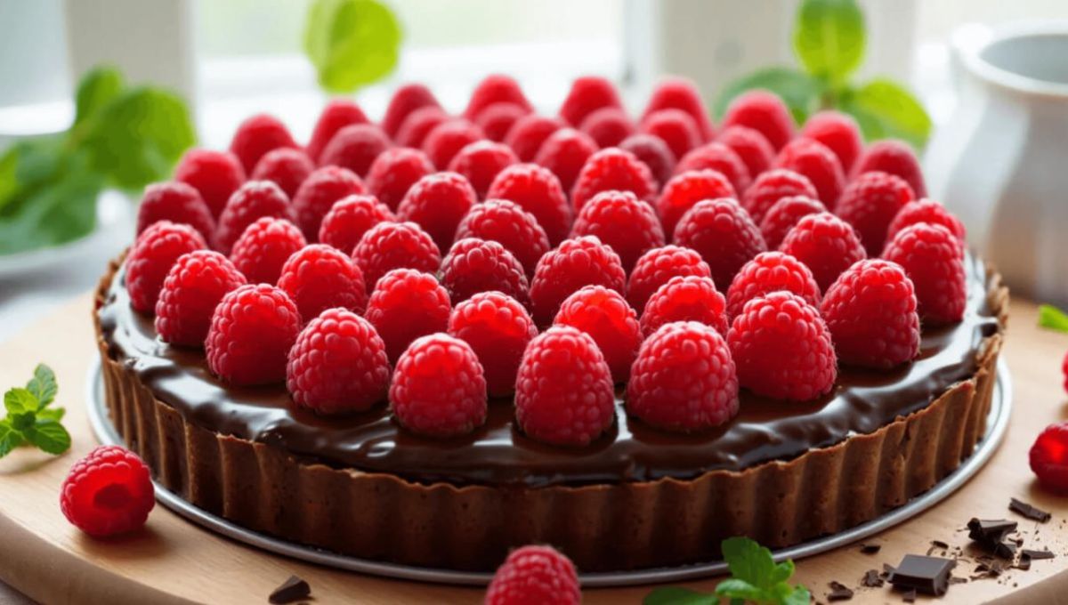 Tarte aux framboises et au chocolat