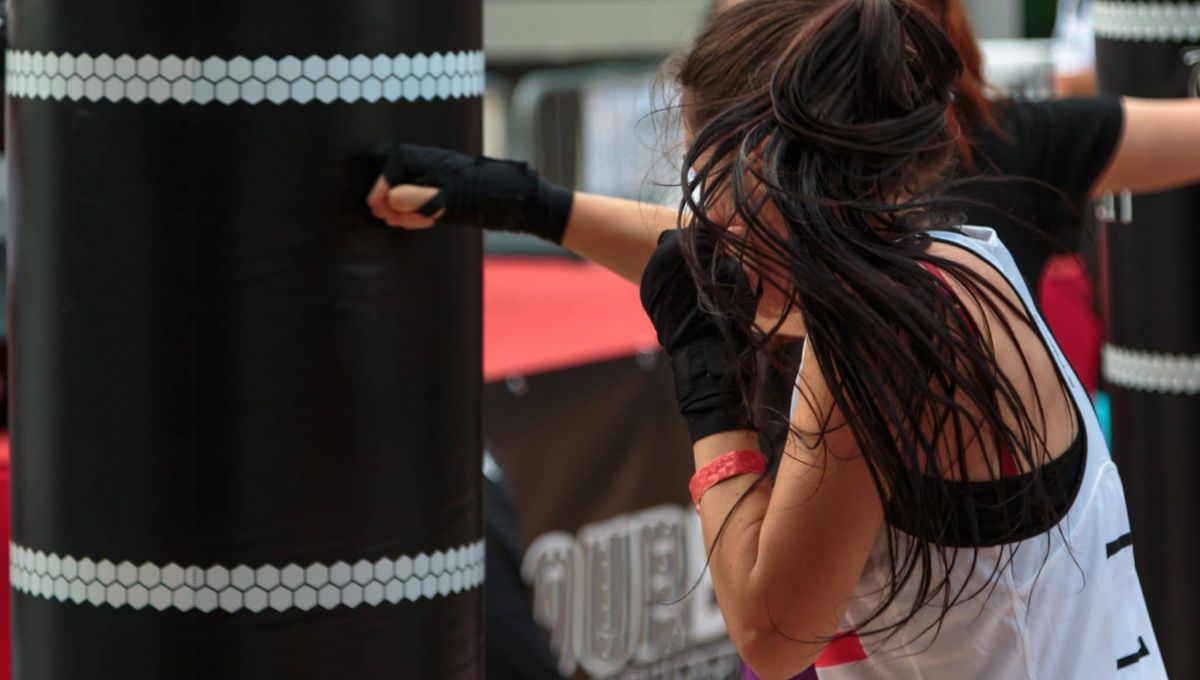 Young Girl with Shorts and White Tank Top: Fitness Boxing Workou